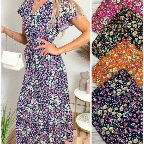 Sukienka damska łączka dekolt kopertowy