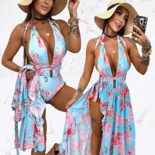 Strój kąpielowy damski jednoczęściowy kwiatowy