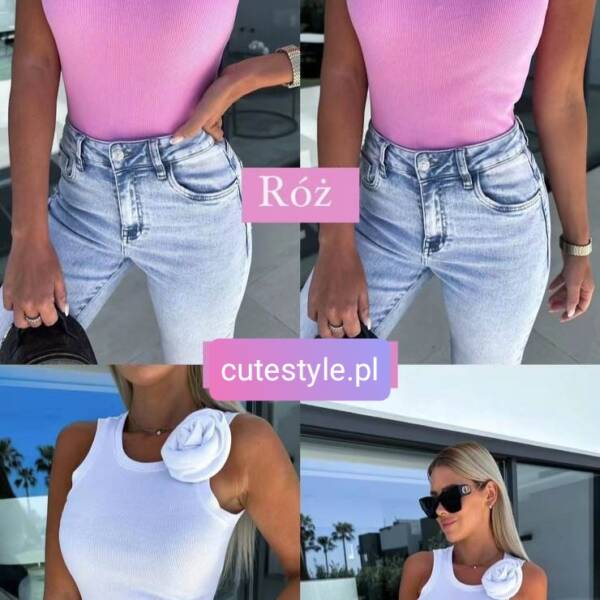 Body prążek na ramiączkach z różą