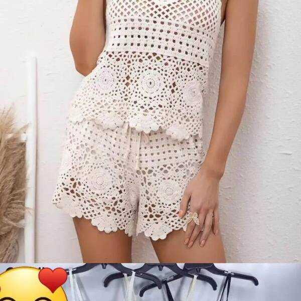 Komplet ażurowy damski spodenki z bluzką uni