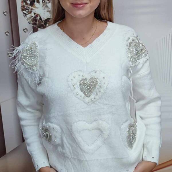 Sweter damski serca Perełki Uni
