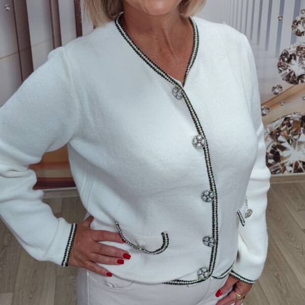 Sweter damski rozpinany perełki Uni