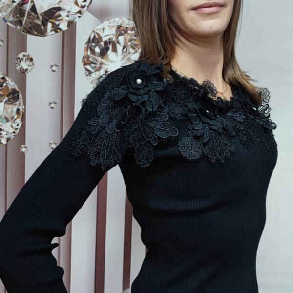 Sweter damski Uni koronka kwiaty