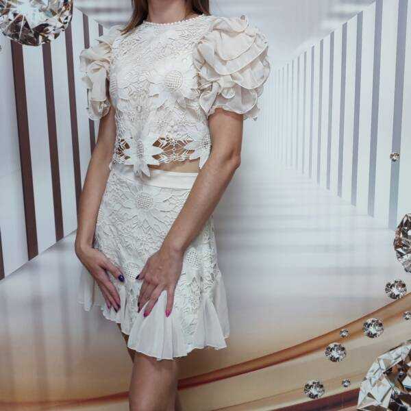 Komplet damski Bluzka z spódniczką koronka rozmiar S