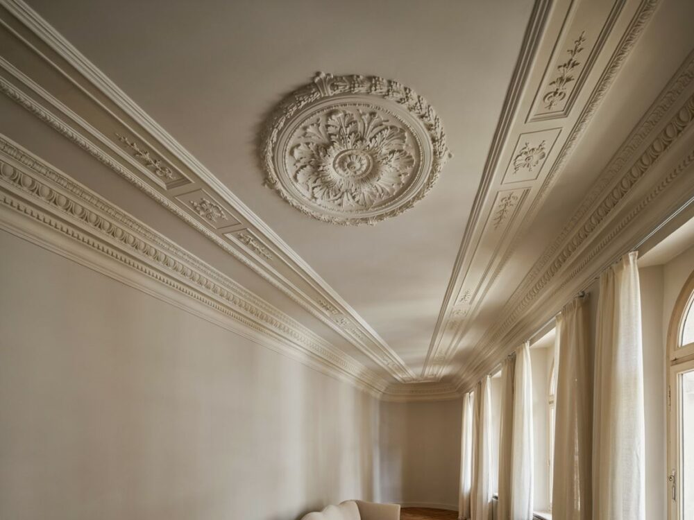 ornamenty sufitowe w salonie