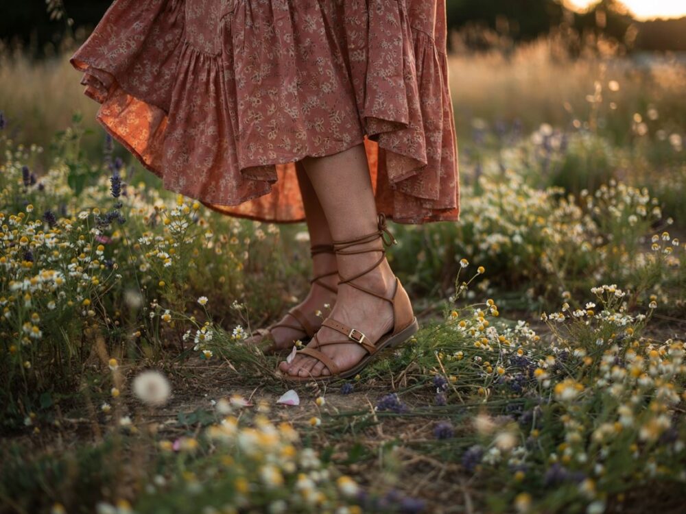 styl boho z butami na obcasie